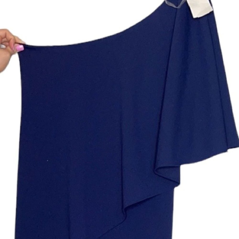 Navy Ruffle One-Shoulder Jumpsuit Marina - Picture 3 of 7